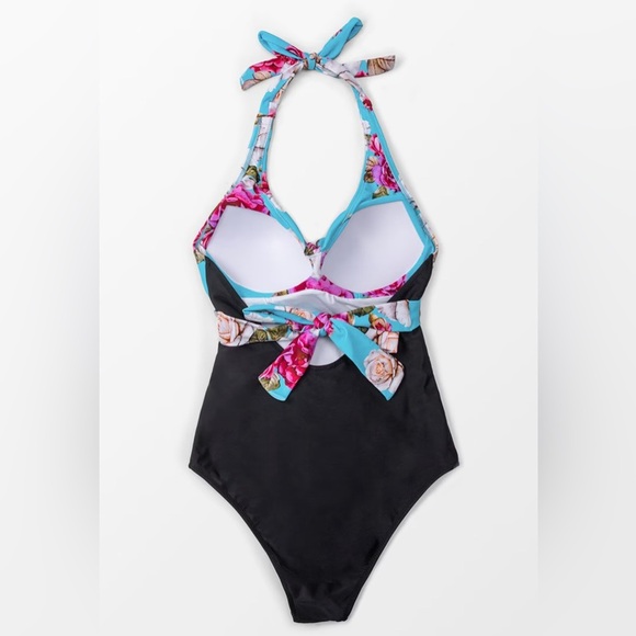 Cupshe halter floral and black one piece swimsuit Sz M nwt #002 - Picture 3 of 4